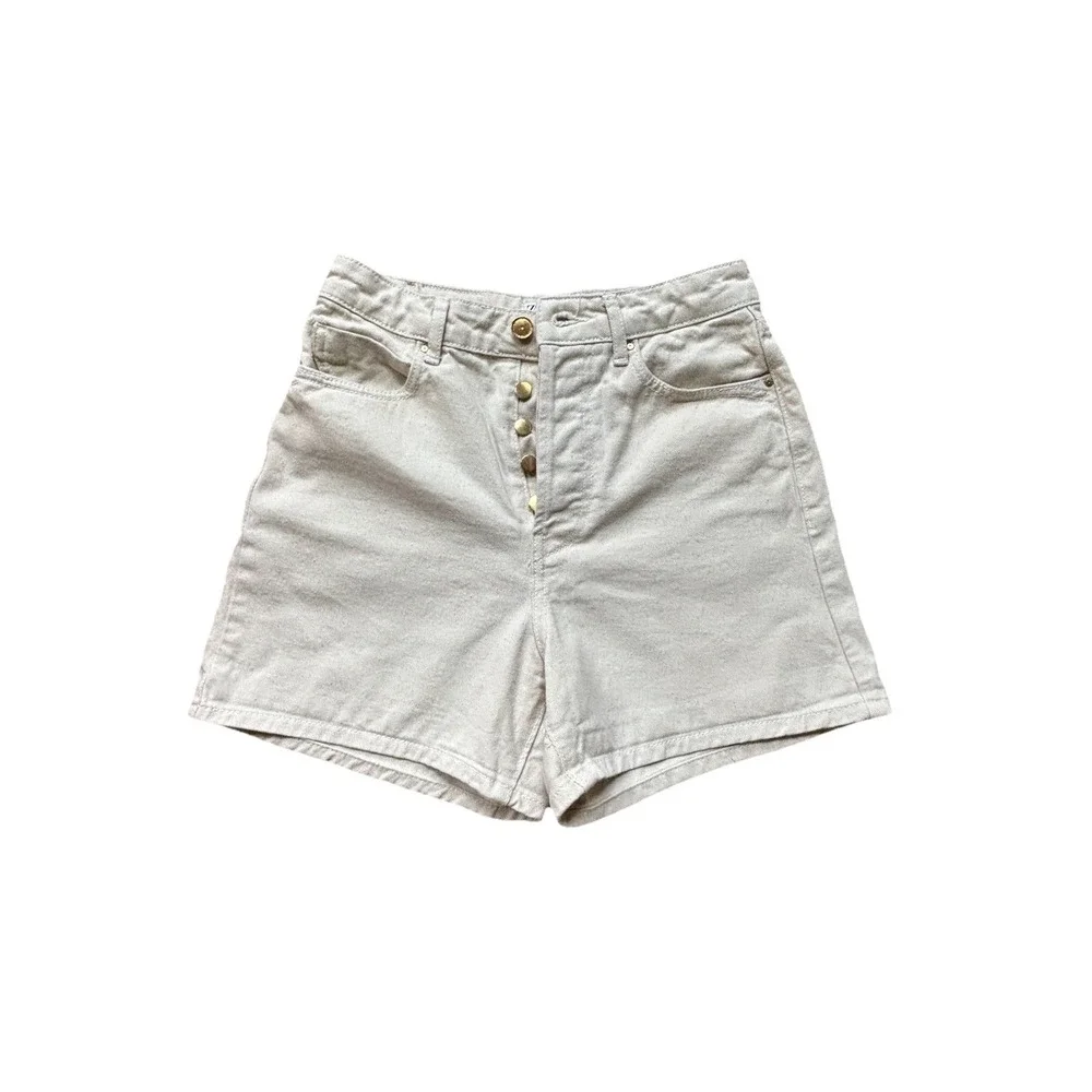 Zara Cream Denim Shorts Button Fly 4
